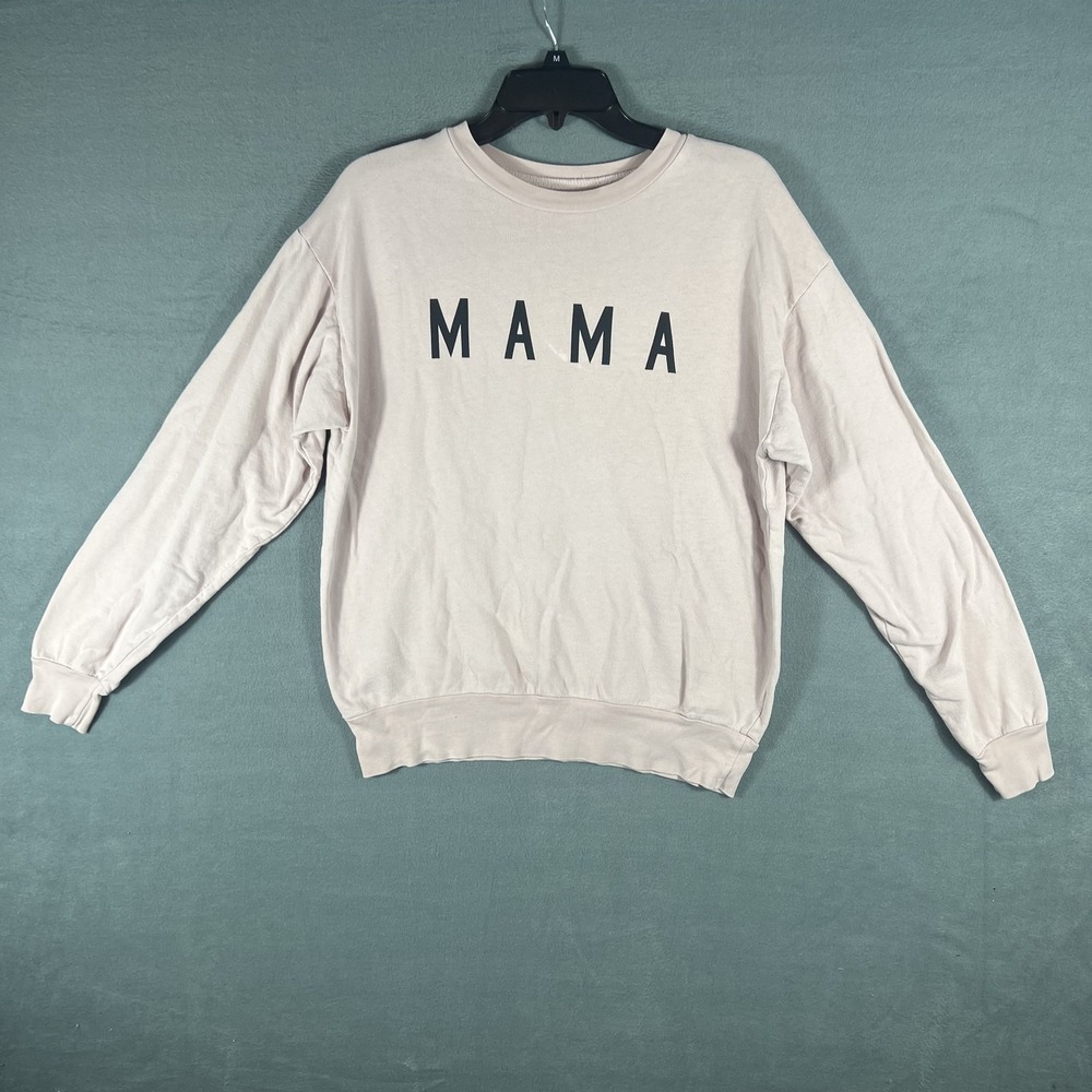 MAMA Sweatshirt Women's Size S Blush Pink Pullover Crew Neck Long Sleeve Cotton